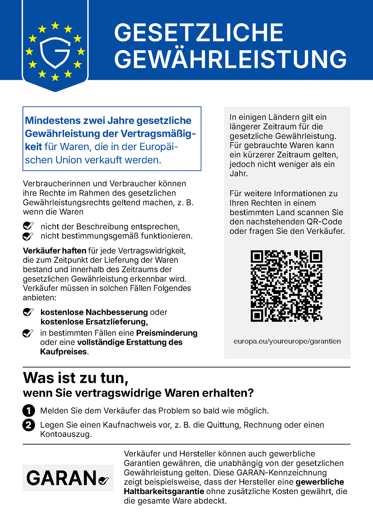 Hinweis zur gesetzlichen Gewährleistung