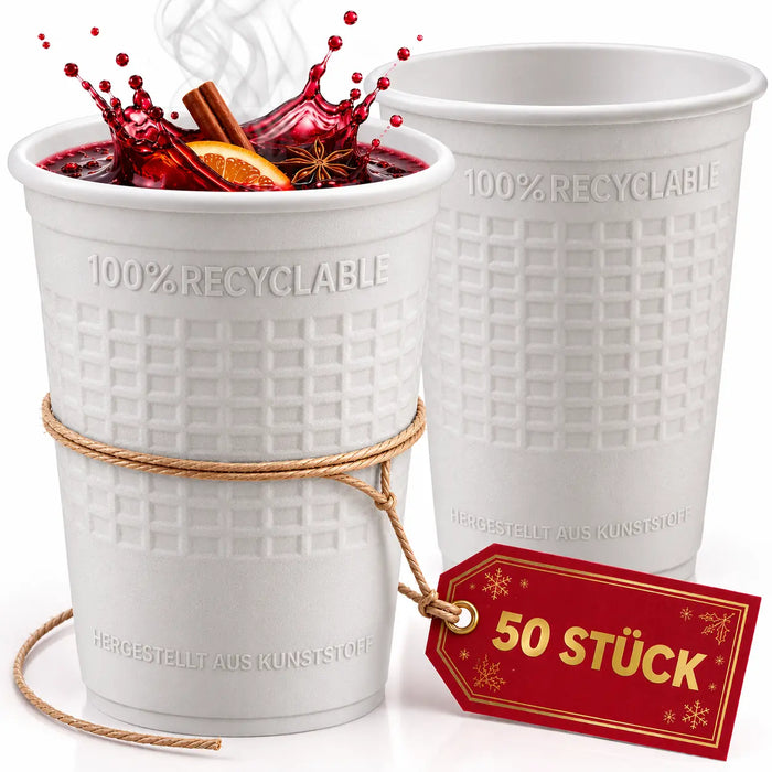 Glühwein Styroporbecher - 50 Becher für Glühwein Heißgetränke Weihnachtsmarkt